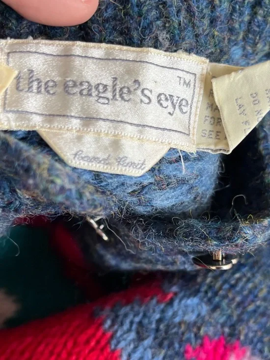 Vintage 80s Eagle eye patchwork wool hand knit cottagecore sweater jumper top - Picture 9 of 10
